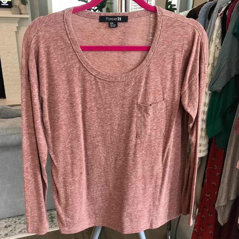 Red Marled long sleeve shirt with front pocket